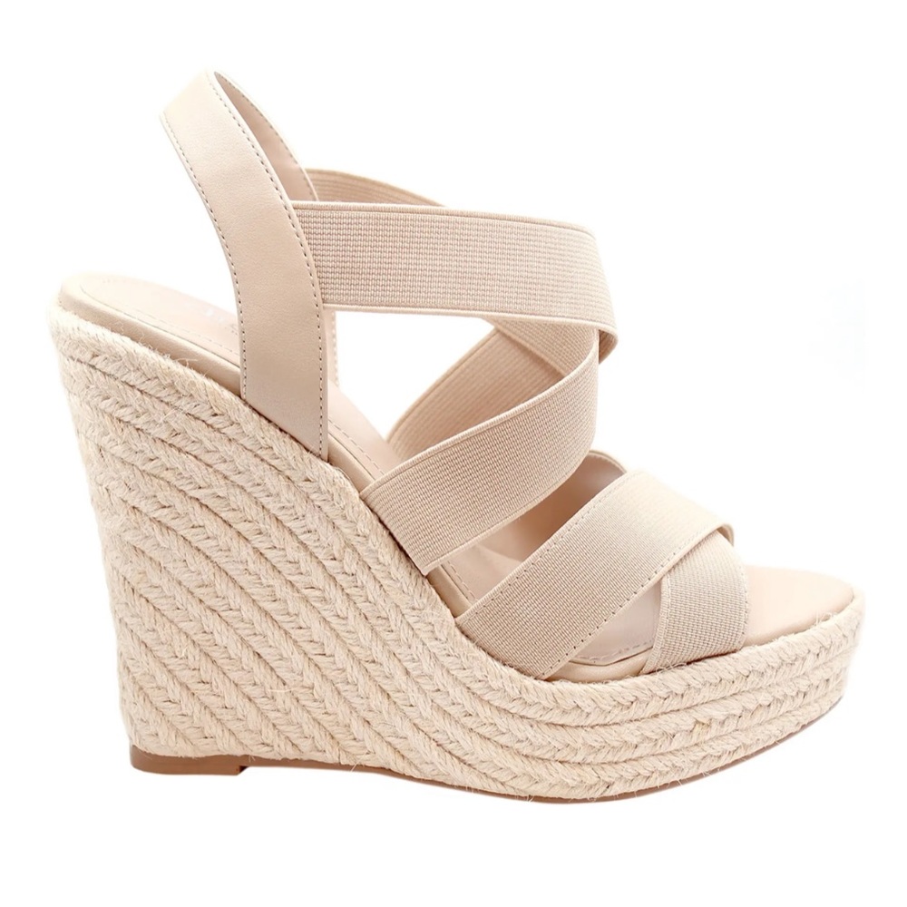 BNIB Charles David Alyce Elastic Strap Wedge Espadrille Sandals 9 Nude